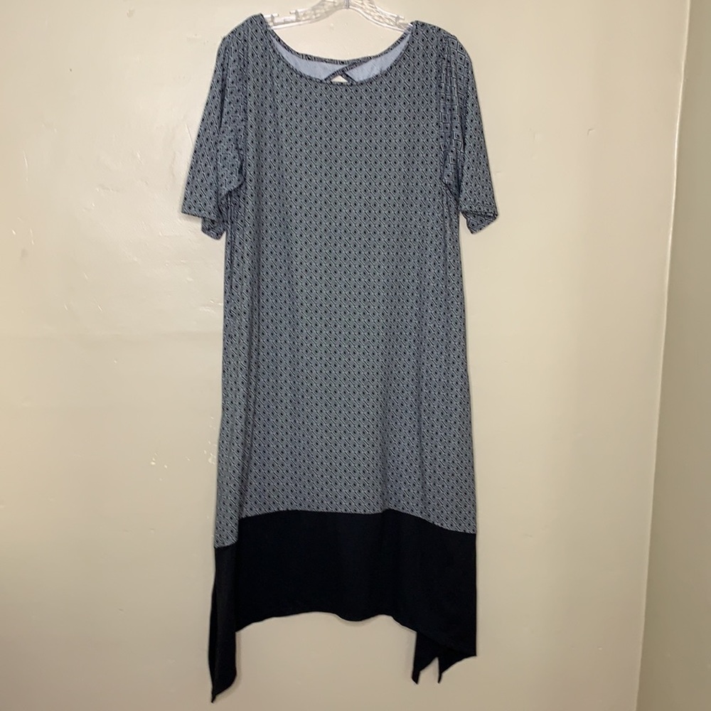 CUDDL DUDS Dress Black White Soft Stretchy Jersey Knit POCKETS MIDI Shift Medium